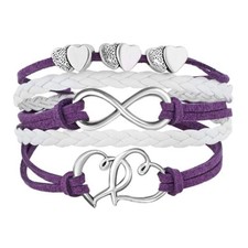 Hithop Leather Wrap Bracelets Women Double Hearts Infinity 10 inch, Purple