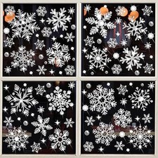 Glitter Snowflake Window Clings, 147PCS Silver Sparkling Christmas Window Cli...