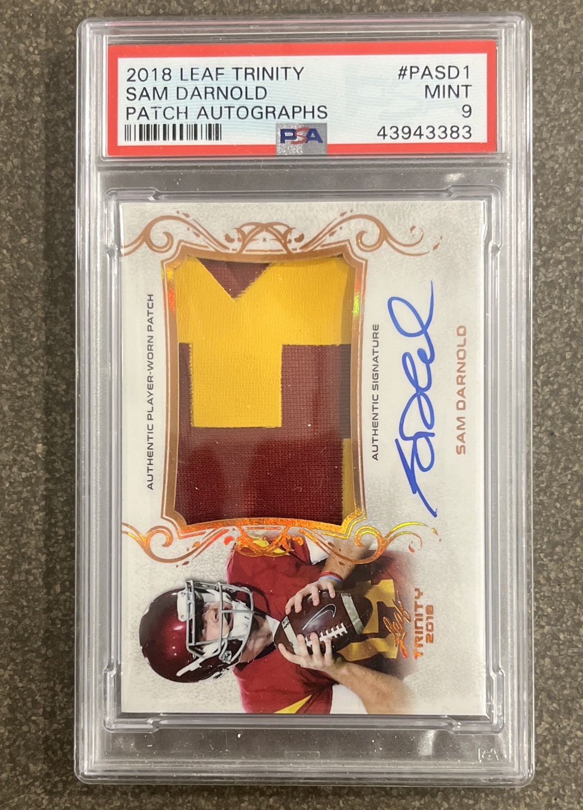 2018 Leaf Trinity - Patch Autographs Sam Darnold #PA-SD1 (AU, MEM, RC) PSA 9