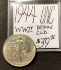 1944 Walking Liberty Silver Half Dollar UNC! WWII! Details: CLD. ENN Coins