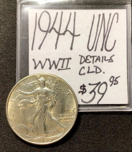1944 Walking Liberty Silver Half Dollar UNC! WWII! Details: CLD. ENN Coins