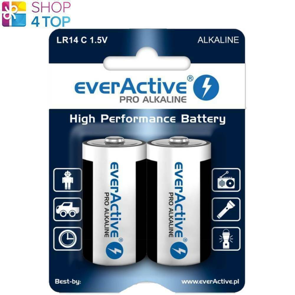 2 Everactive Pro Alkaline C R14 Batteries 1.5V 8000mAh 2030 Nuovo