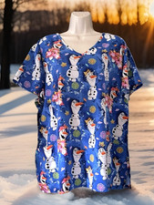 Disney Frozen II Olaf Leaves V-Neck SS Stretch Medical Scrub Top Shirt 2XL