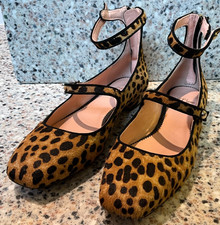 J. CREW SALLY SIZE 6.5 BALLET FLATS LEOPARD PRINT CALF HAIR LEATHER LKNEW