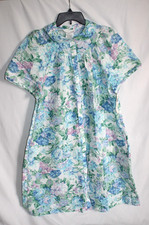 Miss Elaine At Home Perma Pucker Robe Pastel Blue Floral Snap Front NEW Small