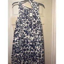 Talbots Women Navy White Floral Halter Neck Sleeveless Button Front Midi Size 16
