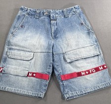 Marithe Francois Girbaud Shorts Men 36 Light Wash Denim Cargo Red Tape Strap GFG