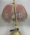 Vintage 6-Panel Pink Floral Tiffany Retro Style Stained Wired Glass Lamp