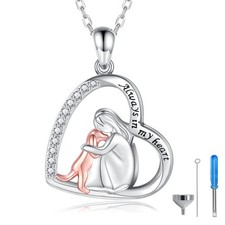 Sterling Silver Dog Urn Necklace for Pet Ashes - S925 Pet fur Cremation Memor...
