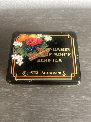 Vintage 1994 Celestial Seasonings Mandarin Orange Spice Tea Tin Box 5 x4 x3 