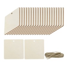 36pcs Rounded Rectangle Blank Wood Tag with Hole and 32.8 Ft Rope 3.5 x 3.5 Inch