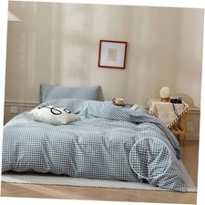 Blue Check Duvet Cover Set Cotton Soft Breathable Twin Plaid-s Blue White