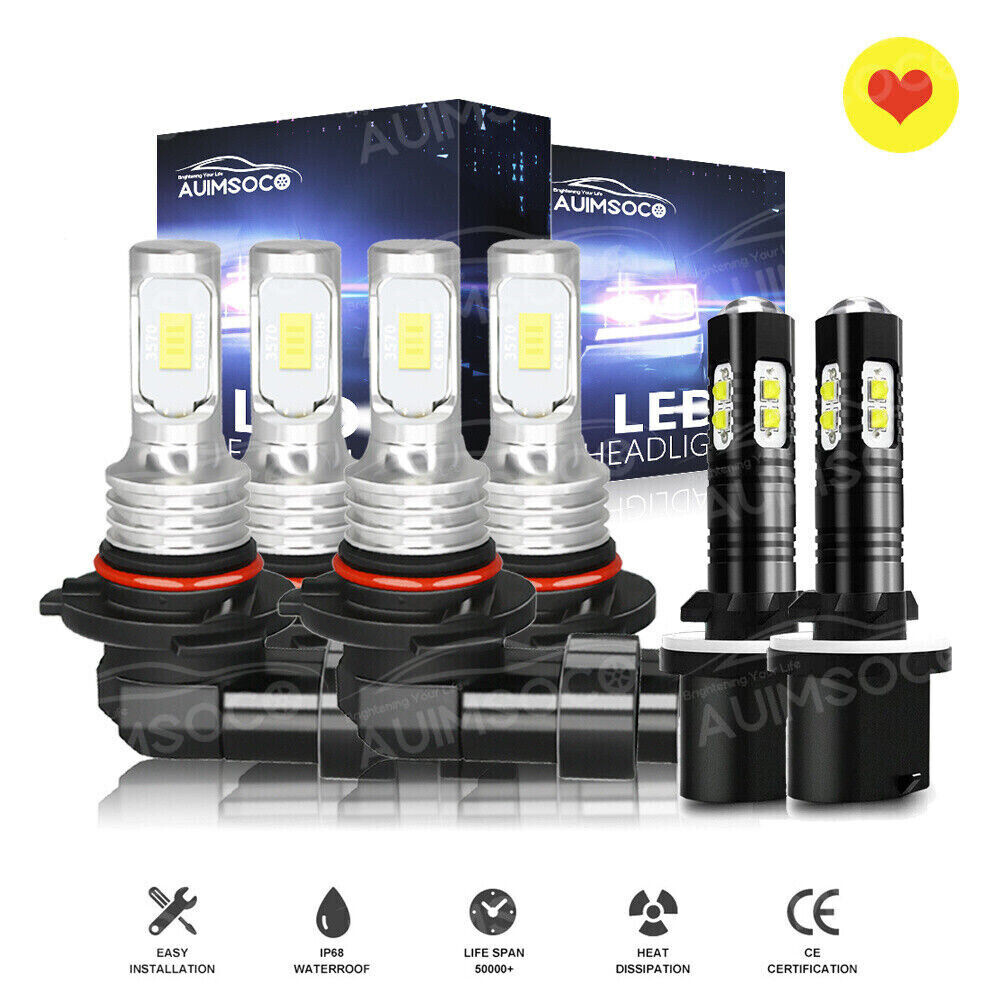 6pcs Cool White LED Headlight Fog Bulbs Combo Kit For Cadillac Seville 2000-2004