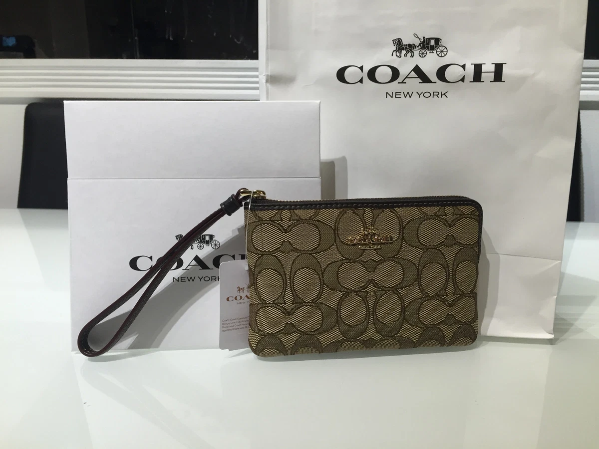 New Coach Corner Zip Wristlet F58035 F58033 F55739 Signature Leather Crossgrain