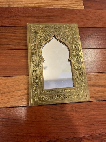 Miroir marocain doré gravé mural décor miroir fait main 8 1/2"X5 1/2 - Photo 9/12