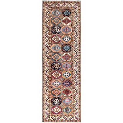 2'10''x9'9'' Gray Hand Knotted Special Kazak Pure Wool Wide Runner Rug R86249