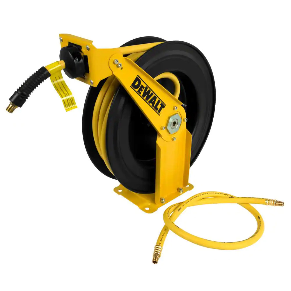 DEWALT Double Arm Auto Retracting Air Hose Reel 3/8"x50ft Heavy Duty Compressor