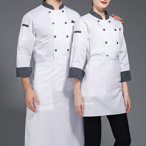 Unisex Long Sleeve Chef Coats Jacket Men Women Kitchen Workwear Cooking Uniform - Picture 4 of 19