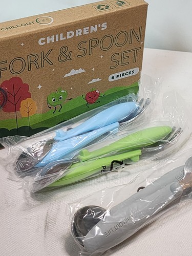 CHILLOUT LIFE 6 Pieces Kids Silverware with Silicone Handle - Teal/Green/Gray - Afbeelding 2 van 6