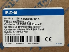 NEW EATON XTCE095FS1A FVNR CONTACTOR 110/50 120/60HZ COIL 3 Pole 95 Amp 1NO 1NC