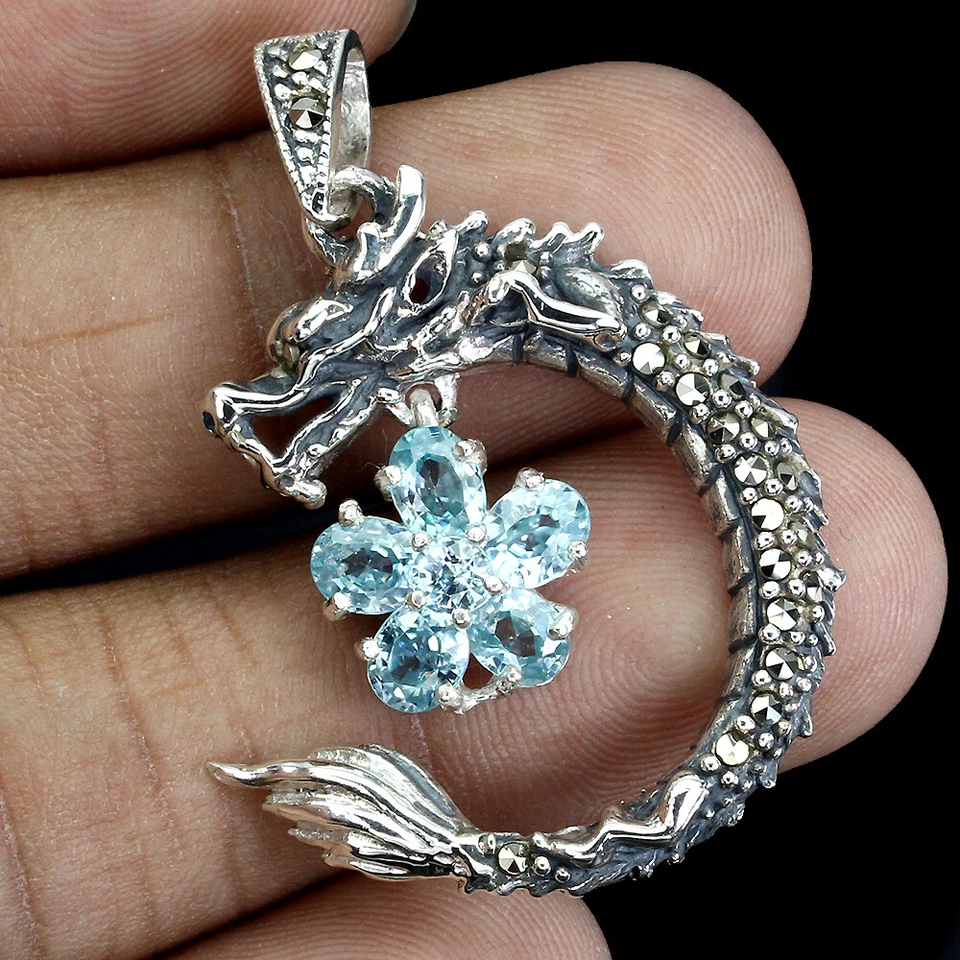 Pendente Ovale In Argento Sterling 925 Zircone Pietra Naturale Gioiello Regalo - Immagine 2 di 4