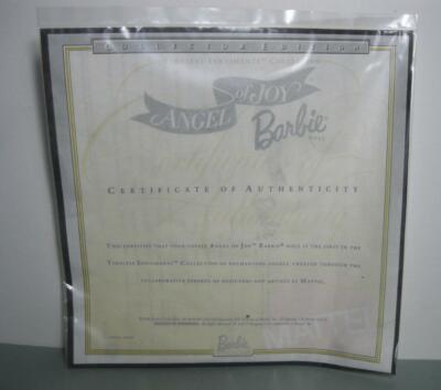 NEW BARBIE DOLL COA ANGEL OF JOY Certificate of AUTHENTICITY PAPER C.O.A.