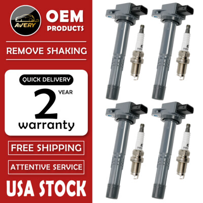 4X Ignition Coil & 4X Spark Plug For Honda CR-V Civic Element Acura CSX UF311