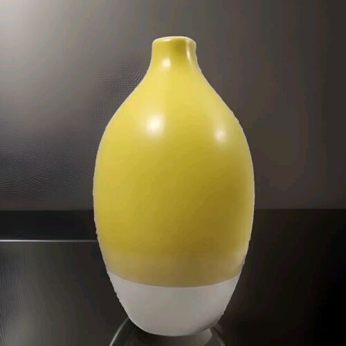 Pottery Vase Lemon Yellow Narrow Neck Bottle Vase 9” Boho Minimalist Casual Chic