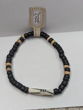 Natural Wooden Wood Beaded Healing Simple Men Surfer Stretch BLACK TAN Bracelet