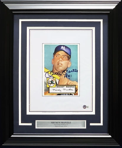 Mickey Mantle Autographed Framed 1952 Topps Baseball RC 11x14 Photo Beckett