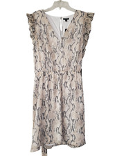 Express Mini Dress Womens Black Beige XL V Neck Elastic Waist Snake Print Sunday