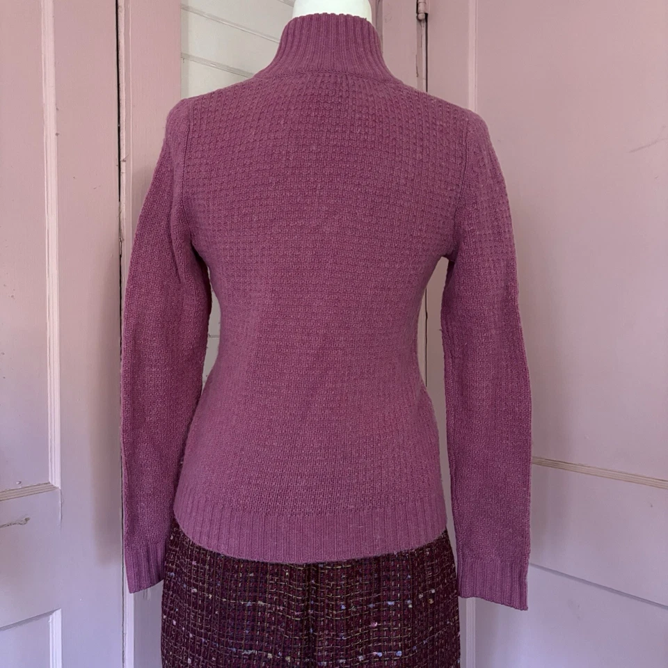 Suéter Sutton Cashmere Para Mujer Rosa Preppy Cremallera Mezcla de Lana Tejido Waffle Xs Foto 2 de 4