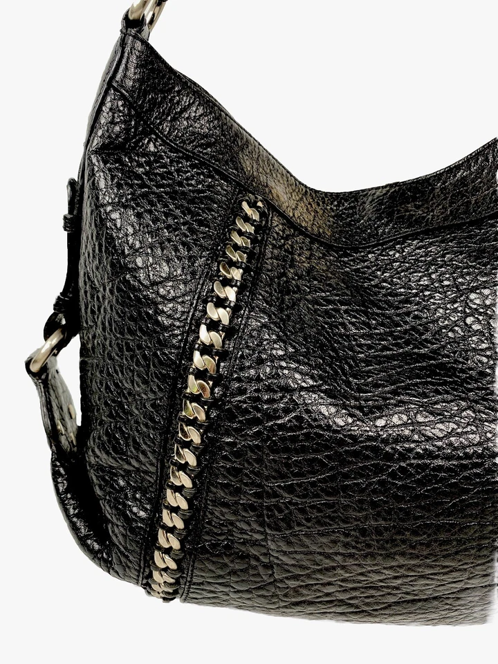 Винтажный Kenneth Cole текстурированный черный кожаный цепочка ссылка большой Hobo наплечная сумка - Изображение 2 из 4