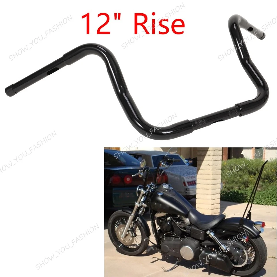 Black 12" Rise Ape Hanger 1-1/4" Handlebar For Harley Touring Street Road Glide Foto 2 de 4