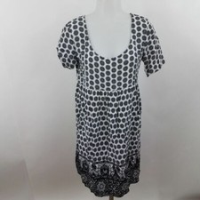 Asos Dress 6 Black White Fit Flare Empire Polka Dot Tribal Short Sleeve A-line