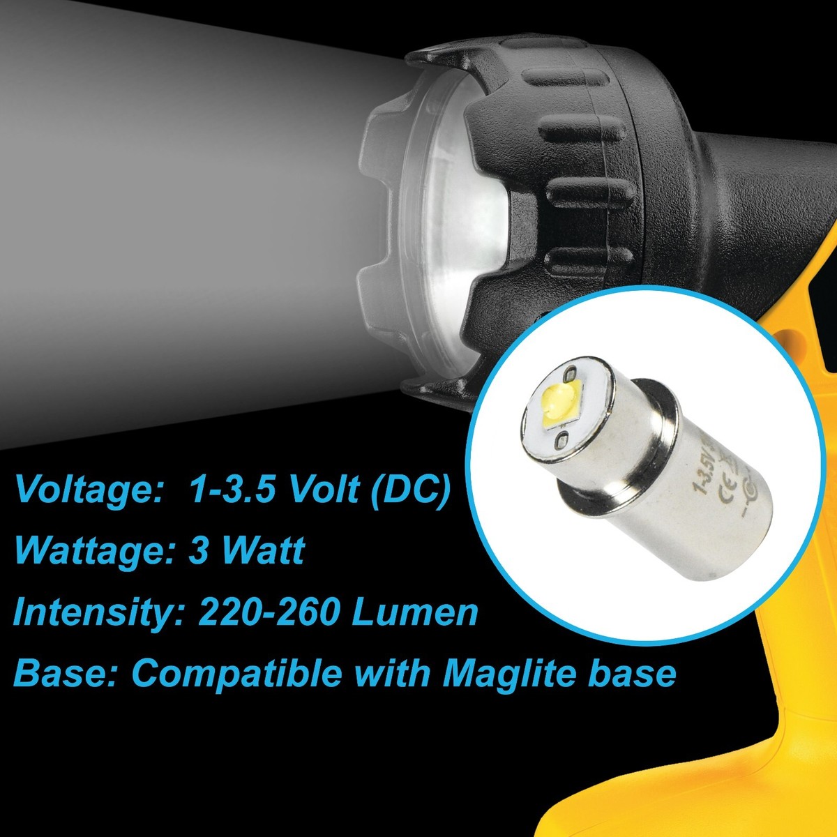 2 Ampoules LED 3W Pour Lampe Mag-Lite 2-3 D/C Cell - Blanc - HQRP