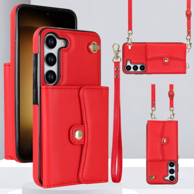 Für Samsung S23 S22 S21 S20 Note 20 10 Hülle Leder Wallet Kartenfach + Riemen