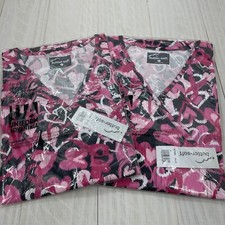 2 Butter Soft Pink Hearts Breast Cancer Women's 2-Pocket V-Neck Scrub Tops L