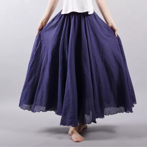Women Summer Skirt Cotton Blend Long Skirts Elastic Waist Boho Maxi Skirts Size - Picture 19 of 32