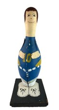 Hand Painted Bowling Pin Football Player Folk Art Number 10 Blue Uniform Trophy