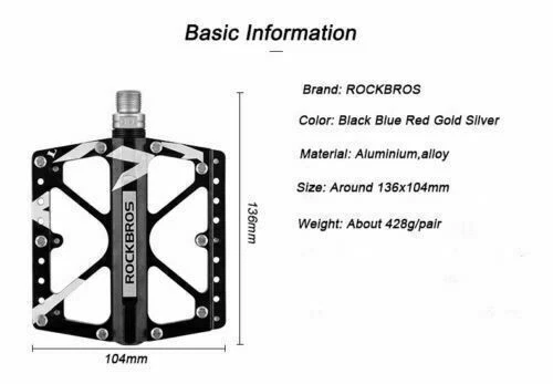 Pedales de bicicleta RockBros pedales de forma plana para MTB DH BMX 3 rodamientos negros Foto 4 de 4