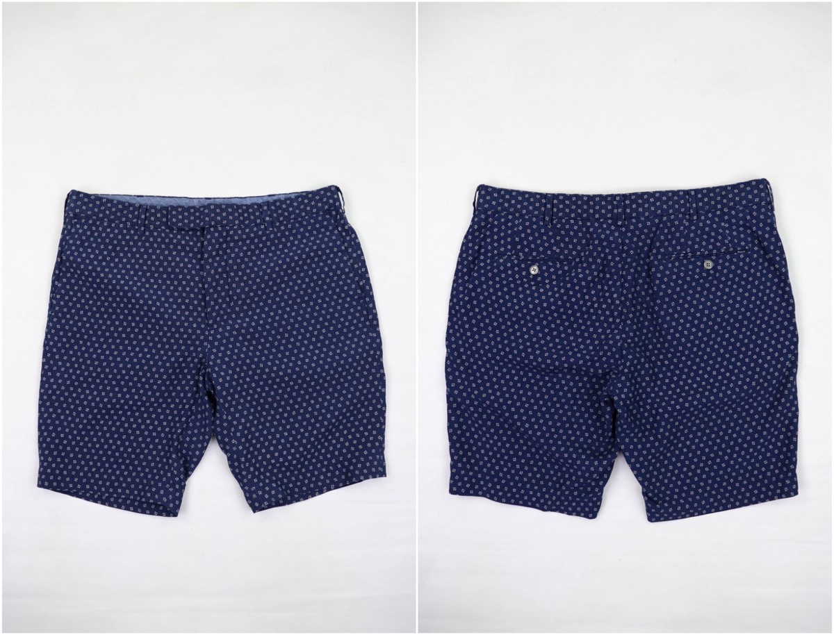 POLO Ralph Lauren Printed Blue Linen/Silk Blend Slim Fit Bermuda 