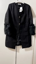 Justfab Women Black Coat Size M Brand New With Tags Fur Sleeves Rrp £70