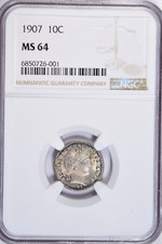 1907 BARBER DIME ~ SHARP STRIKE NGC MS64!