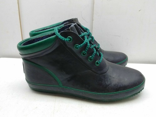 Gold Seal Black Green Rubber Lace Up Ankle Duck Rain Boat Boots Women's Shoes 9M - Picture 6 of 8