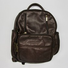 Dark brown soft genuine leather backpack zipper compartments 12" x 11"