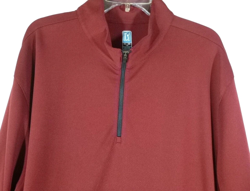 PGA Tour-Sudadera Pullover Rendimiento Manga Larga Hombre-2XL XXL-Granate-1/4 Cremallera Foto 3 de 4