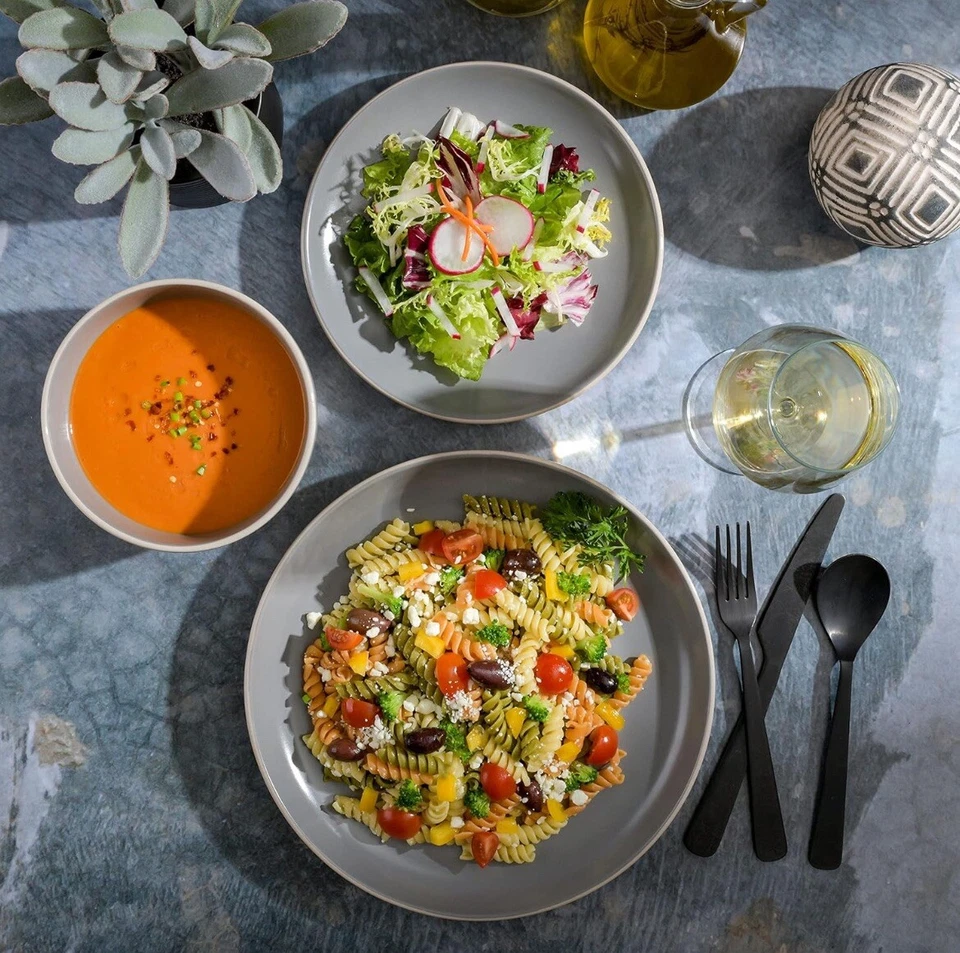 Gibson Home Rockaway 12-Piece Dinnerware Set Service for 4, Grey Matte - Image 3 of 4