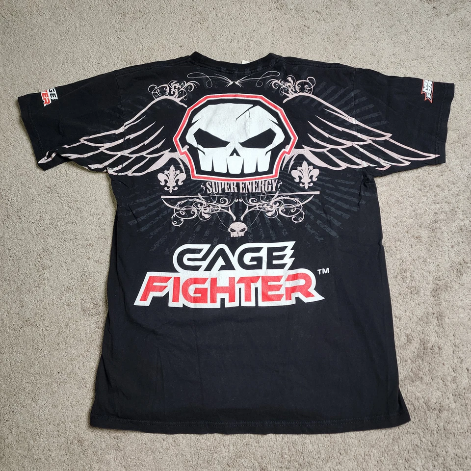 复古 No Fear Cage Fighter T 恤男式 L Y2K 2000s AOP 双面图形 MMA — 第 4/4 张图片