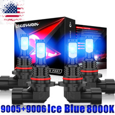 4x 9005 9006 Led Combo Headlight Bulbs High Low Beam Kit 8000k Ice Blue Fanless